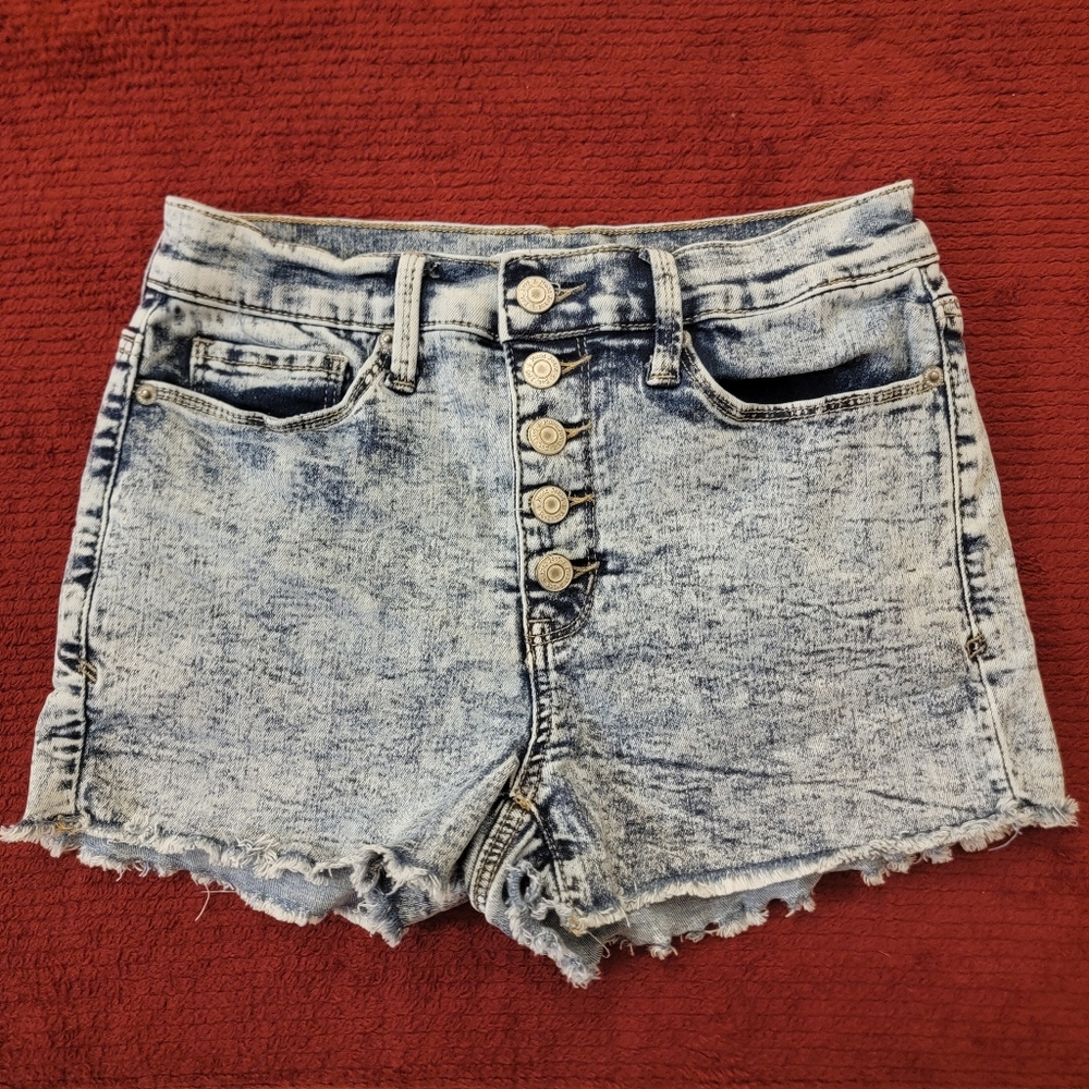 Mudd Acid Wash Button-Up Jean Shorts